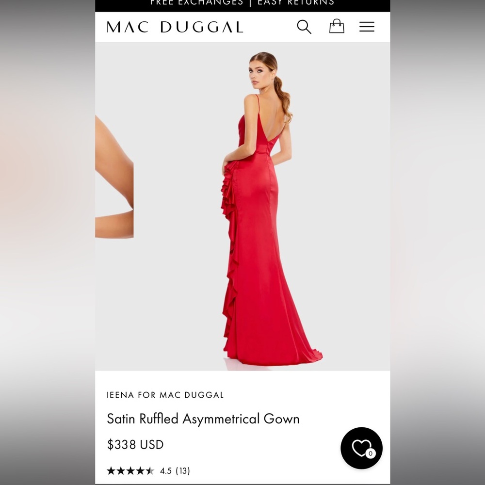 Mac Duggal - Satin Ruffled Asymmetrical Gown - Red - size 8
